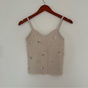 Dex Floral Embroidered Beige Camisole Top